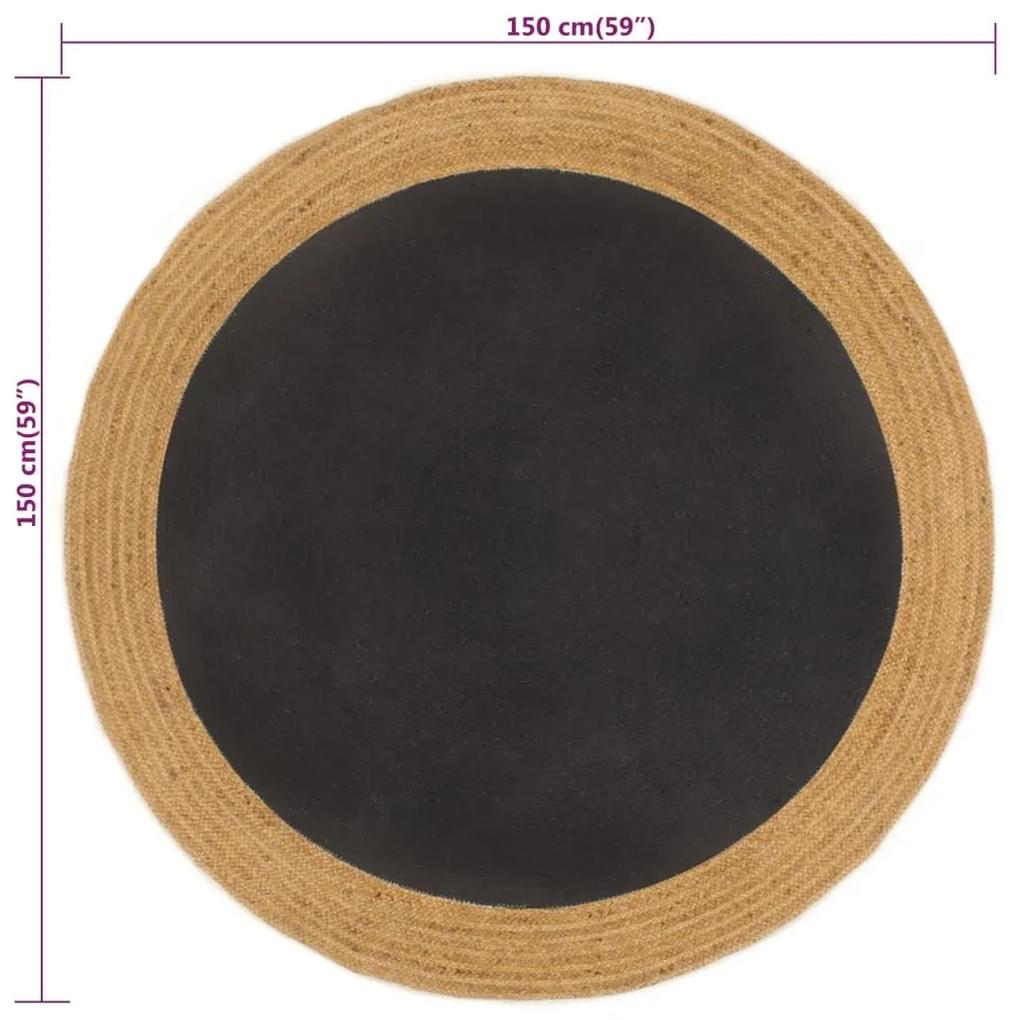 Χαλί Πλεκτό Στρογγυλό Μαύρο/Φυσικό 150 εκ. από Γιούτα/Βαμβάκι - Μαύρο