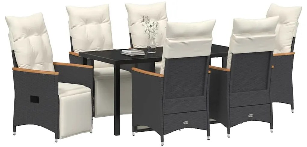 vidaXL Σέτ φαγητού για κήπο με μαξιλάρι 7 pcs Μαύρο Πολυ ράταν