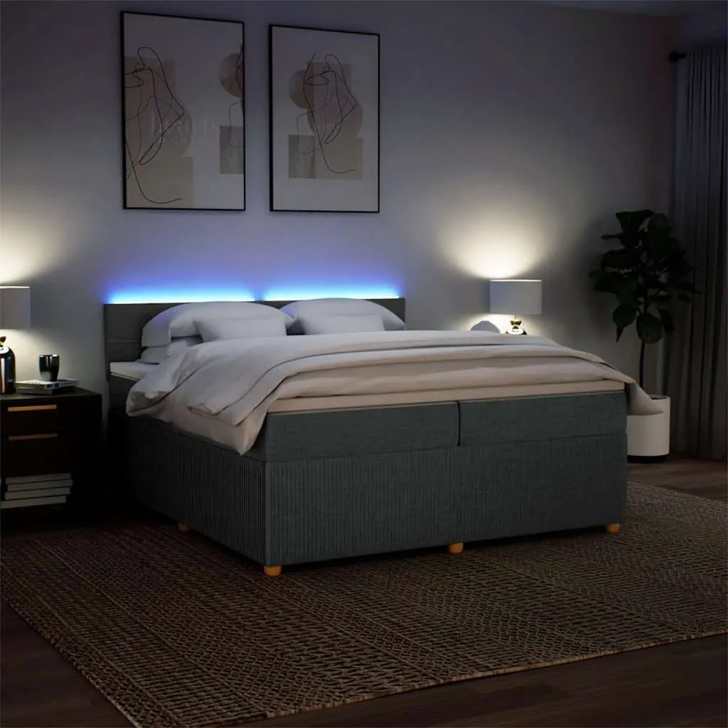 vidaXL Κρεβάτι Boxspring με Στρώμα Σκούρο Γκρι 200x200 εκ. Υφασμάτινο