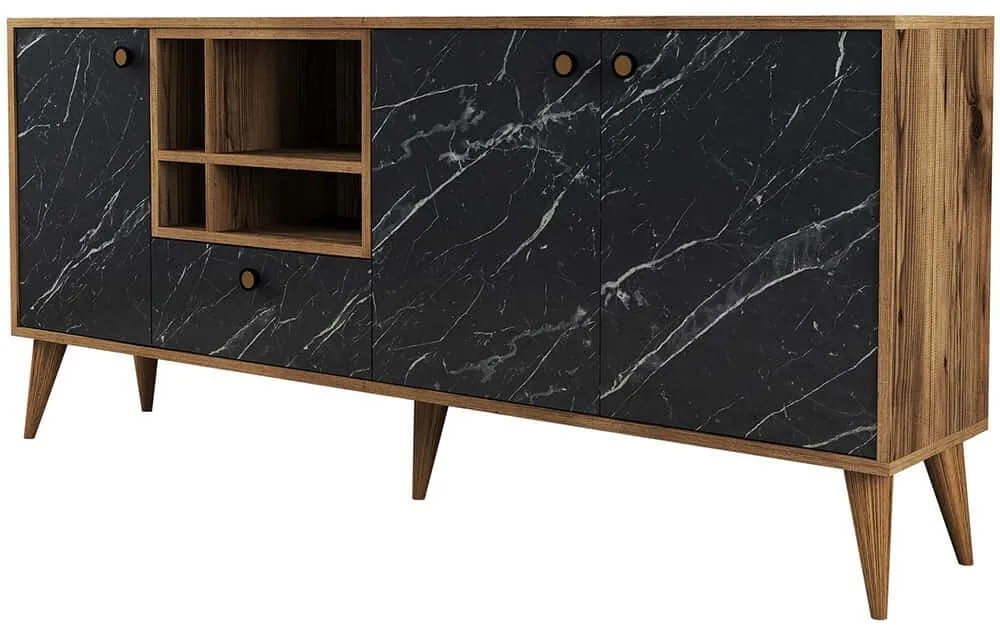 Μπουφές Napoli 845HCT5339 180x35x81cm Marble Effect Black Πλαστικό,Μοριοσανίδα