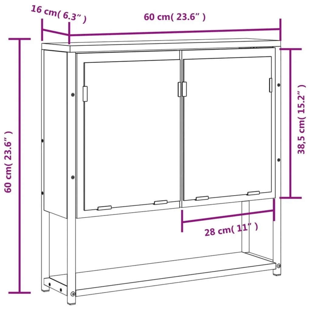 Καθρέφτης Μπάνιου Ντουλάπι Sonoma Δρυς 60x16x60 εκ. Επεξ. Ξύλο - Καφέ