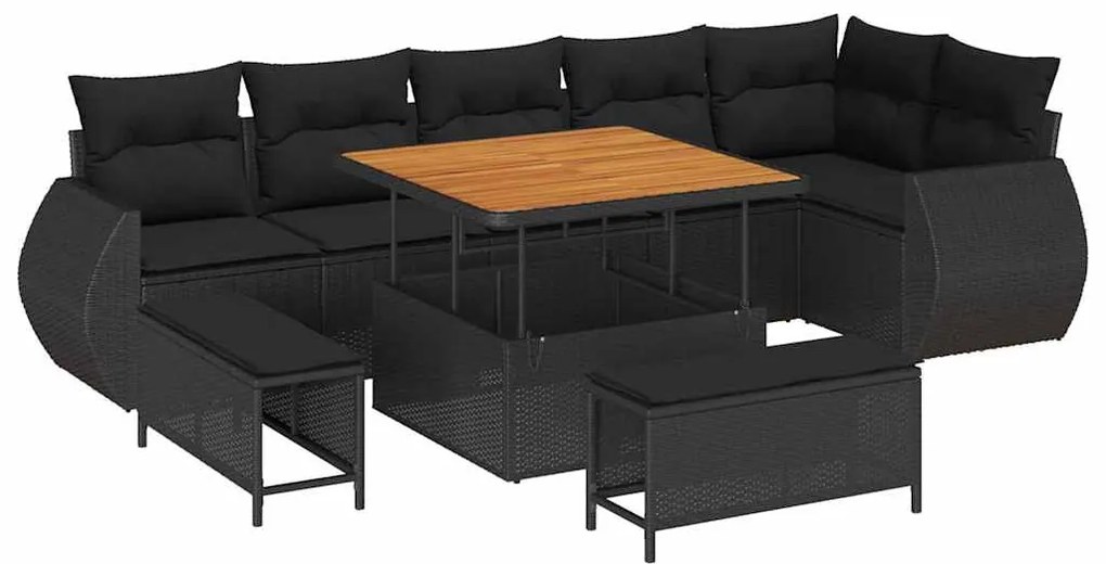 vidaXL Σετ Καναπέ Κήπου 9 pcs Μαύρο συνθετικό ρατάν