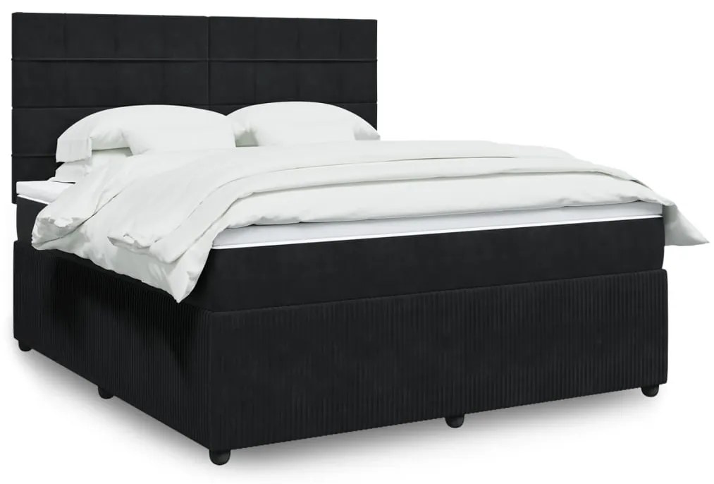 Κρεβάτι Boxspring με Στρώμα Μαύρο 180x200 εκ. Βελούδινο