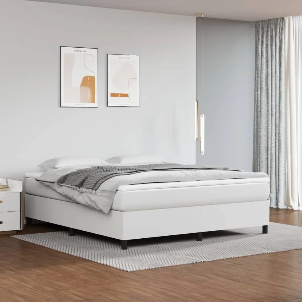 Κρεβάτι Boxspring με Στρώμα Λευκό 160x200εκ.από Συνθετικό Δέρμα - Λευκό