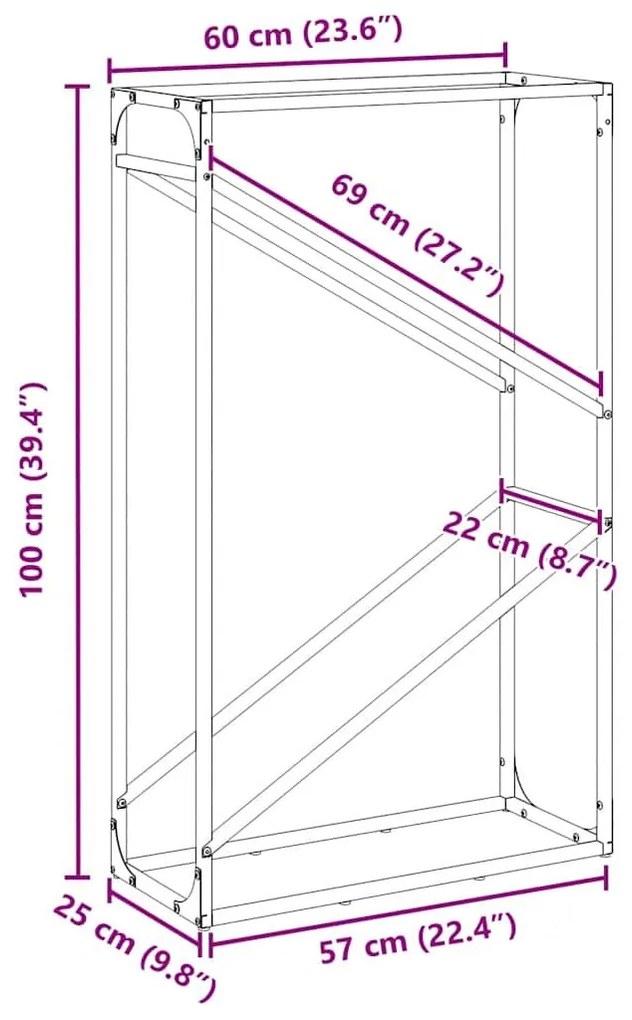 Ράφι για καυσόξυλα Ανθρακί 60x25x100 εκ. Ατσάλι ψυχρής έλασης - Ανθρακί