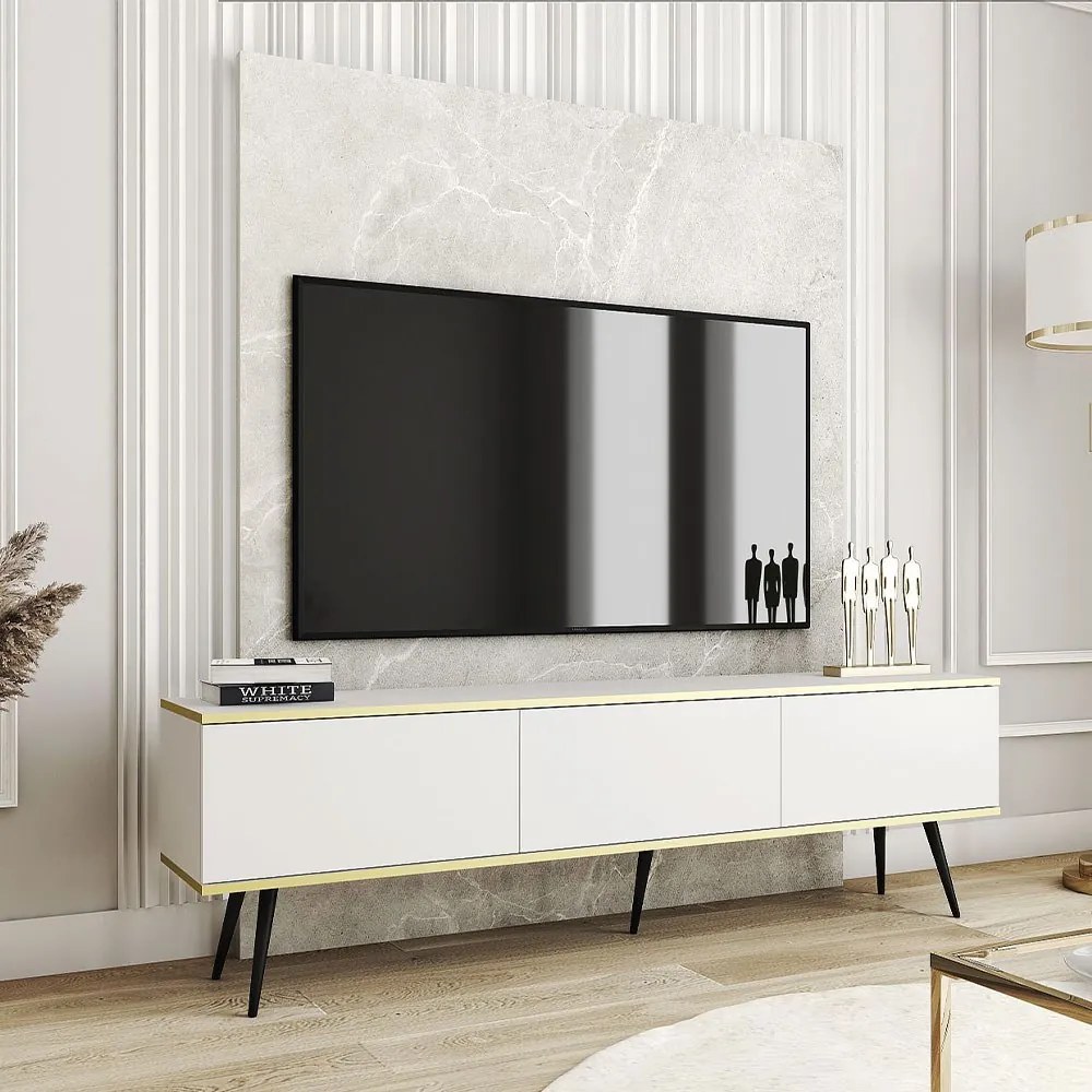 Έπιπλο Τηλεόρασης Oro BTVb+BL 175x32x53cm White-Black