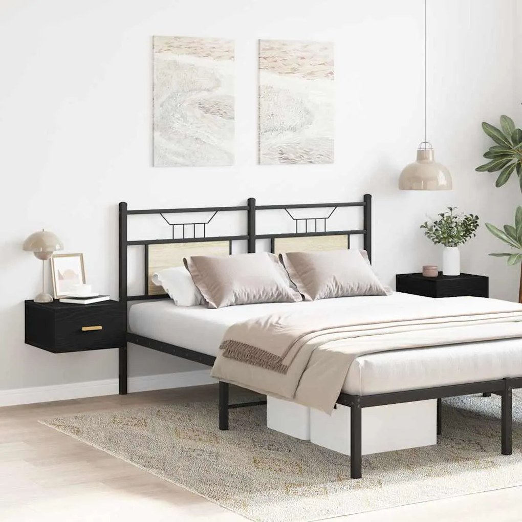 vidaXL Τοίχου κομοδίνο με συρτάρι 2 pcs Μαύρη δρυς 35 x 35 x 20 εκ