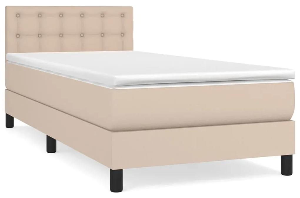 Κρεβάτι Boxspring με Στρώμα Καπουτσίνο 90x200εκ.από Συνθ. Δέρμα - Καφέ