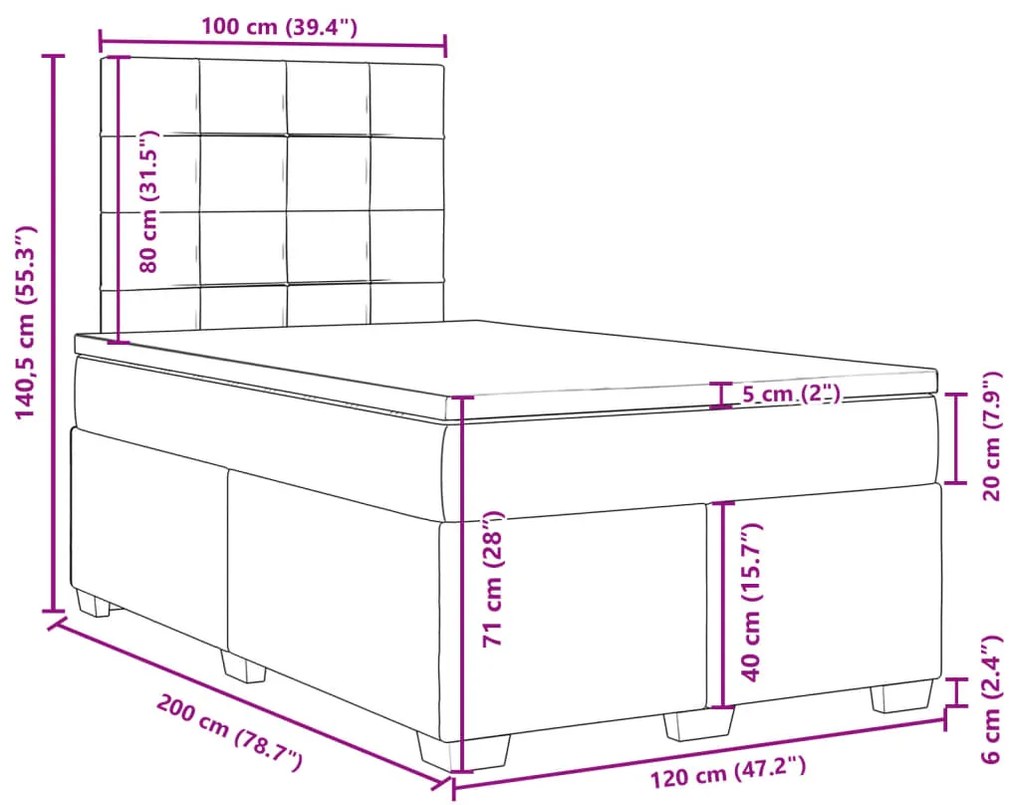 Κρεβάτι Boxspring με Στρώμα Μπλε 120x200 εκ. Υφασμάτινο - Μπλε