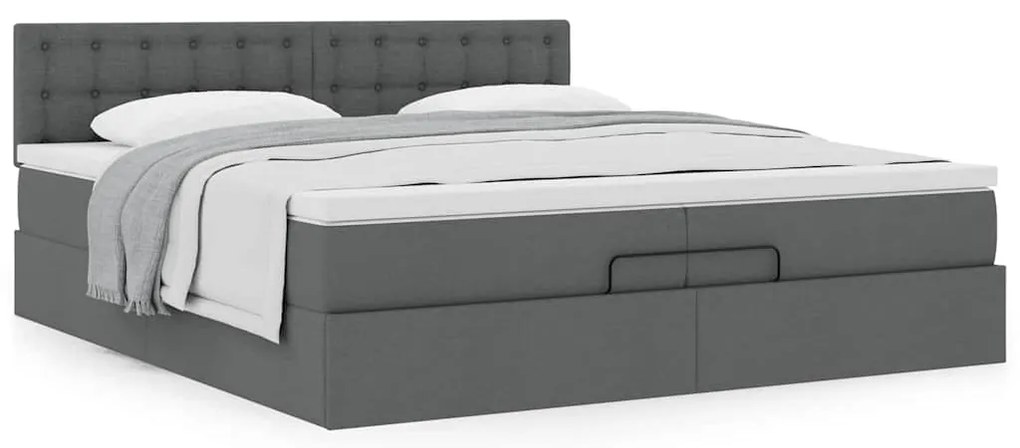 vidaXL Οθωμανικό κρεβάτι με στρώμα Σκούρο γκρι 200x200 cm Ύφασμα
