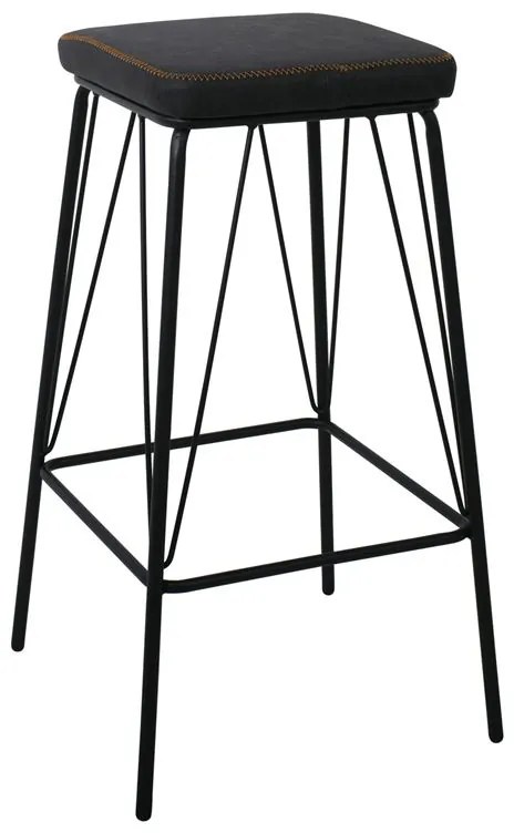 PANTON Σκαμπό BAR, Μέταλλο Βαφή Μαύρο, PU Απόχρωση Vintage Black 43x43x76cm