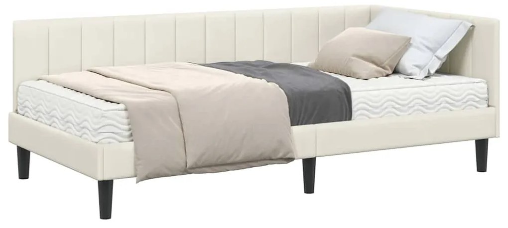 vidaXL Κρεβάτι γωνίας με στρώμα με στρώμα 2 pcs Κρεμ Βελούδο