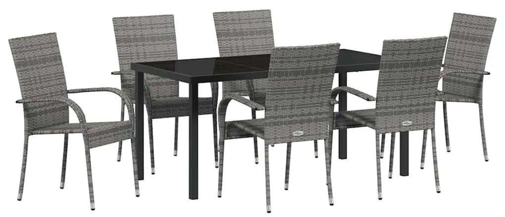 vidaXL Σέτ φαγητού για κήπο 7 pcs Γκρι Πολυ ράταν