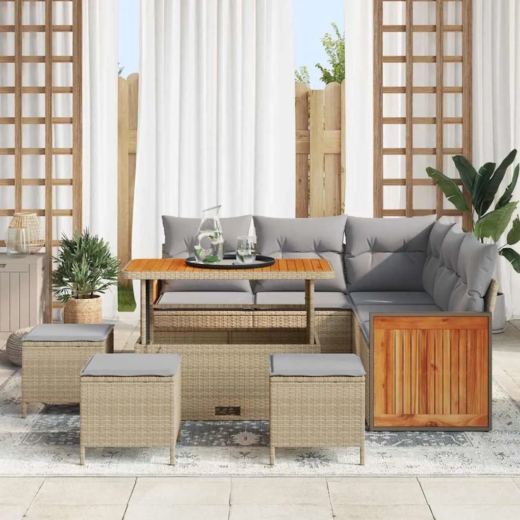 vidaXL Σετ Καναπέ Κήπου 8 pcs Μπεζ, Ανοιχτό γκρι 110 x 55 x 71 εκ