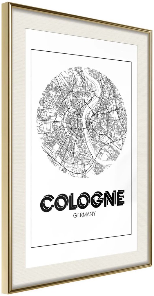 Αφίσα - City Map: Cologne (Round) - 20x30 - Χρυσό - Με πασπαρτού