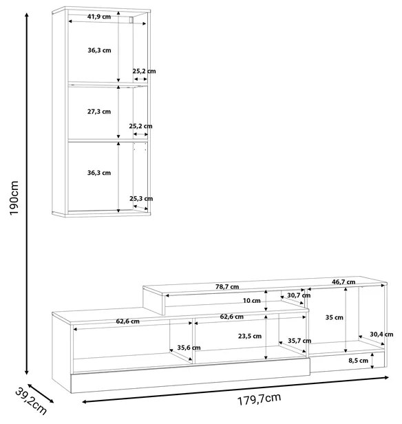 Σύνθετο σαλονιού Halmi pakoworld λευκό-oak μελαμίνης 180x39x190εκ (1 τεμάχια)