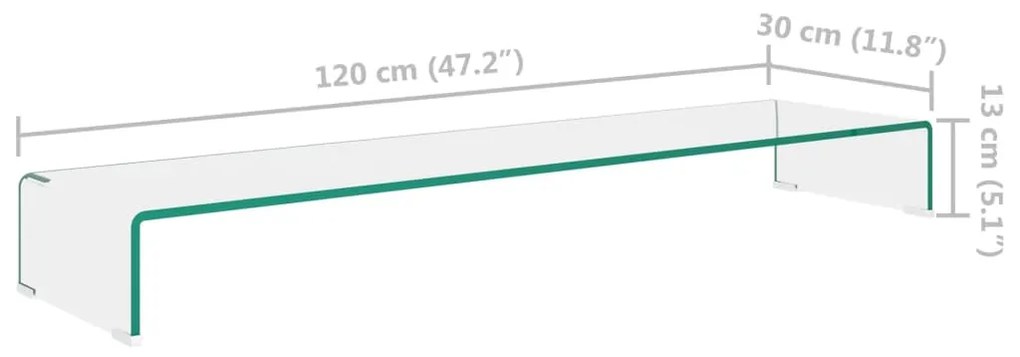 vidaXL Βάση Τηλεόρασης/Οθόνης Διάφανη 120 x 30 x 13 εκ. Γυάλινη