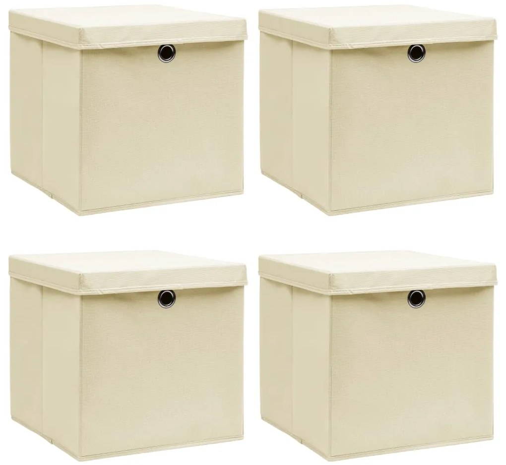 vidaXL Κουτιά Αποθήκευσης με Καπάκια 4 τεμ Κρεμ 32x32x32εκ Υφασμάτινα