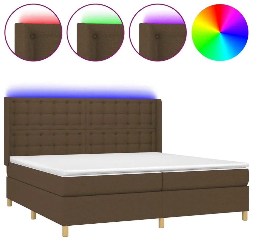 vidaXL Κρεβάτι Boxspring με Στρώμα & LED Σκ.Καφέ 200x200εκ. Υφασμάτινο