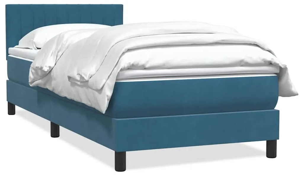 vidaXL Κρεβάτι Boxspring με Στρώμα Σκούρο Μπλε 80x220 εκ. Βελούδινο