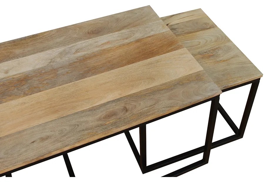 QUADRO COFFEE TABLE SET 3ΤΕΜ ΦΥΣΙΚΟ ΜΑΥΡΟ 110x60xH45cm - 04-1055