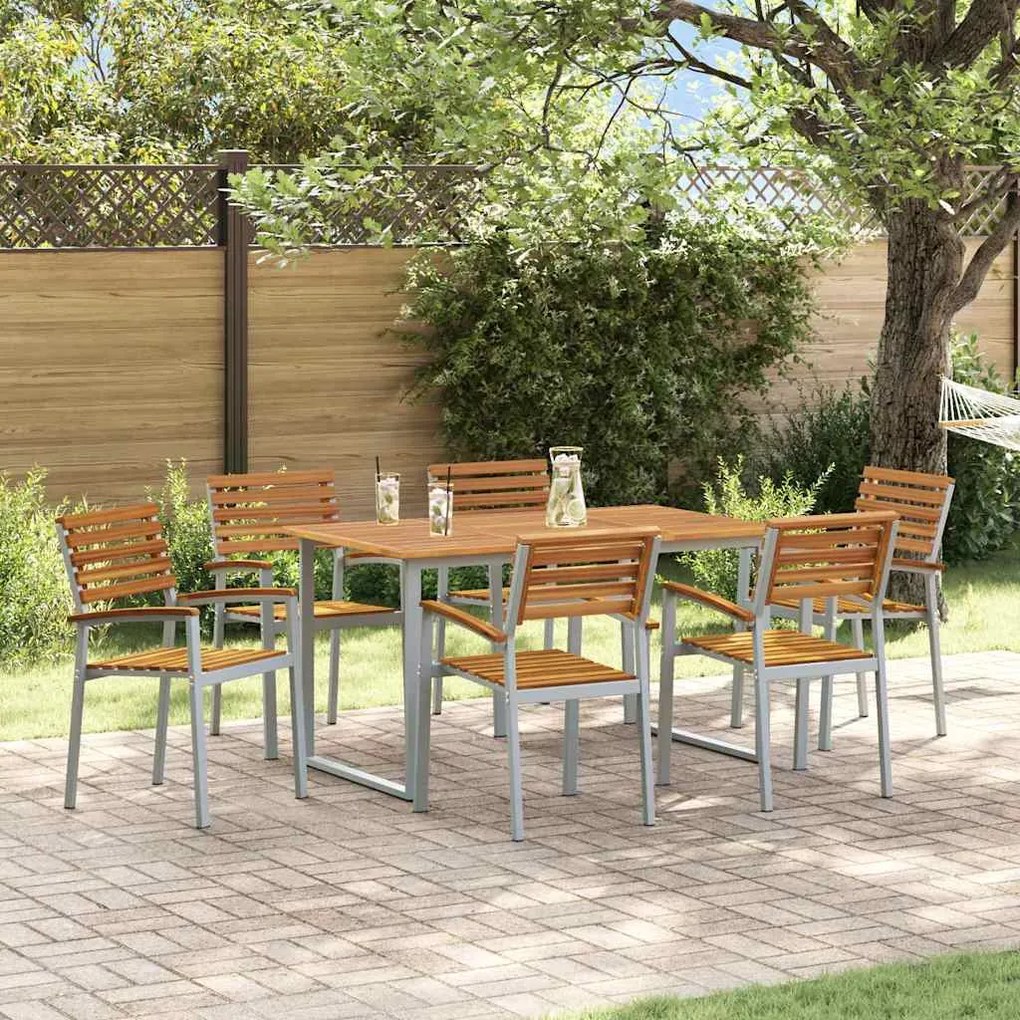 vidaXL Σέτ φαγητού για κήπο 7 pcs Γκρι και καφέ Μασίφ ξύλο ακακίας