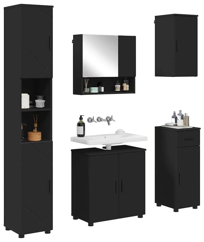 vidaXL Σετ Επίπλων Μπάνιου με συρτάρι 5 pcs Μαύρο 61 x 35 x 64 εκ.