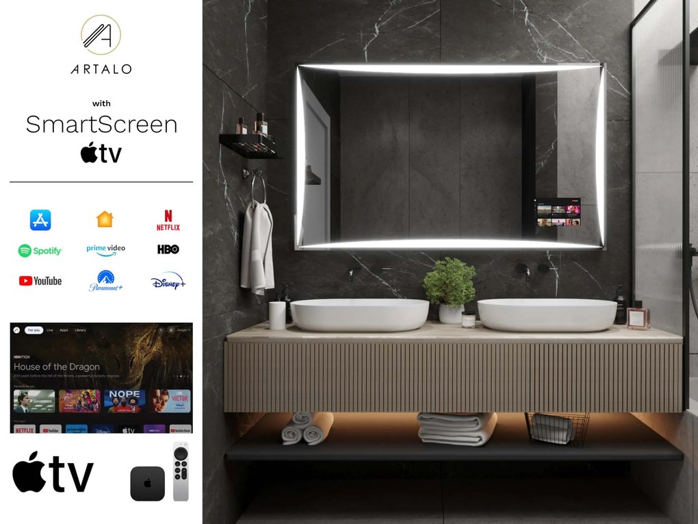 SMART καθρέφτης με φωτισμό LED M5 premium + SmartScreen with Apple TV