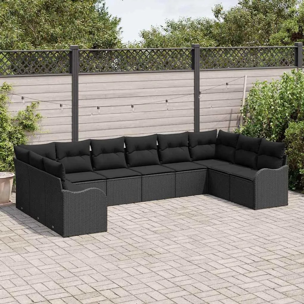 vidaXL Σετ Καναπέ Κήπου με μαξιλάρι 10 pcs Μαύρο Πολυ ράταν