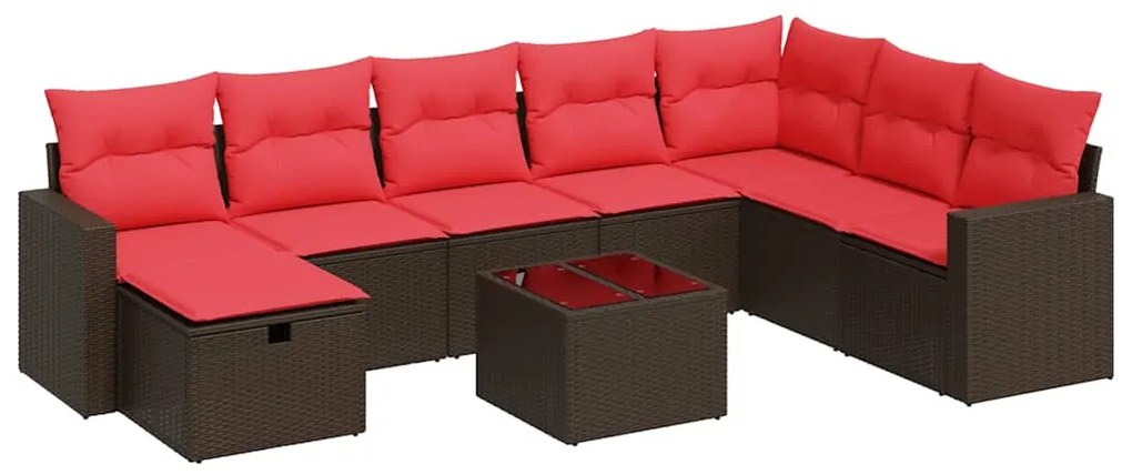 vidaXL Σαλόνι Κήπου Σετ 9 τεμ. Καφέ από Συνθ. Ρατάν με Μαξιλάρια