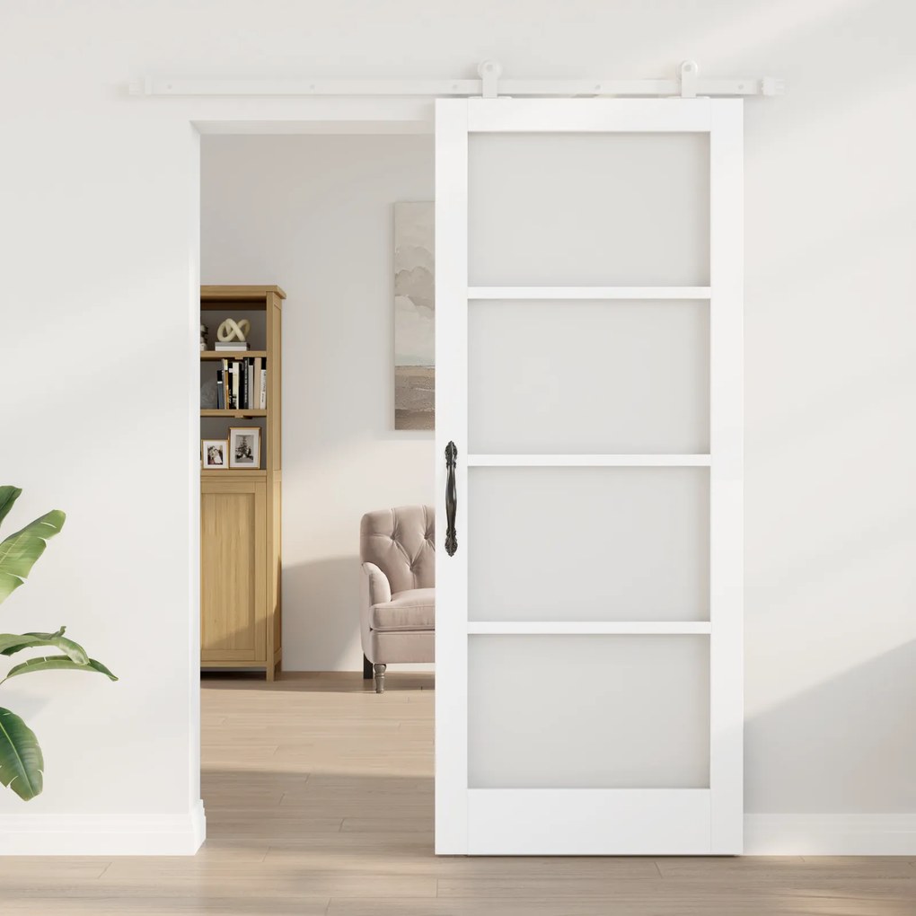 vidaXL Συρόμενη Πόρτα με Σετ 'ORKDAL' Λευκό Σκληρό Ξύλο & Γυαλί