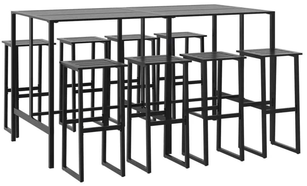 vidaXL Μπαρ Κήπου Σετ 9 Τεμ. Μαύρο Ατσάλι με Ηλεκτρ. Βαφή