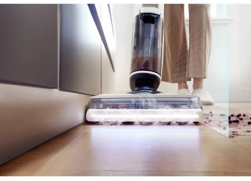 Κάθετη ηλεκτρική σκούπα Tineco Floor One S7 Steam Plus 4B1, 240W, Στεγνό/Υγρό, 0,7 l βρώμικο/0,8 l καθαρό, οθόνη LED και φωτισμός, Ατμός + στέγνωμα, Λευκό/μαύρο