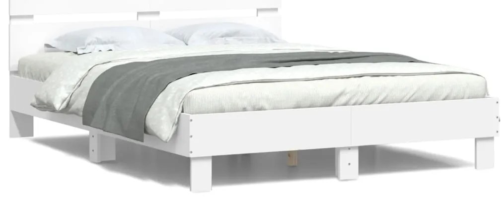 vidaXL Πλαίσιο Κρεβατιού με Κεφαλάρι/LED Λευκό 140 x 200 εκ