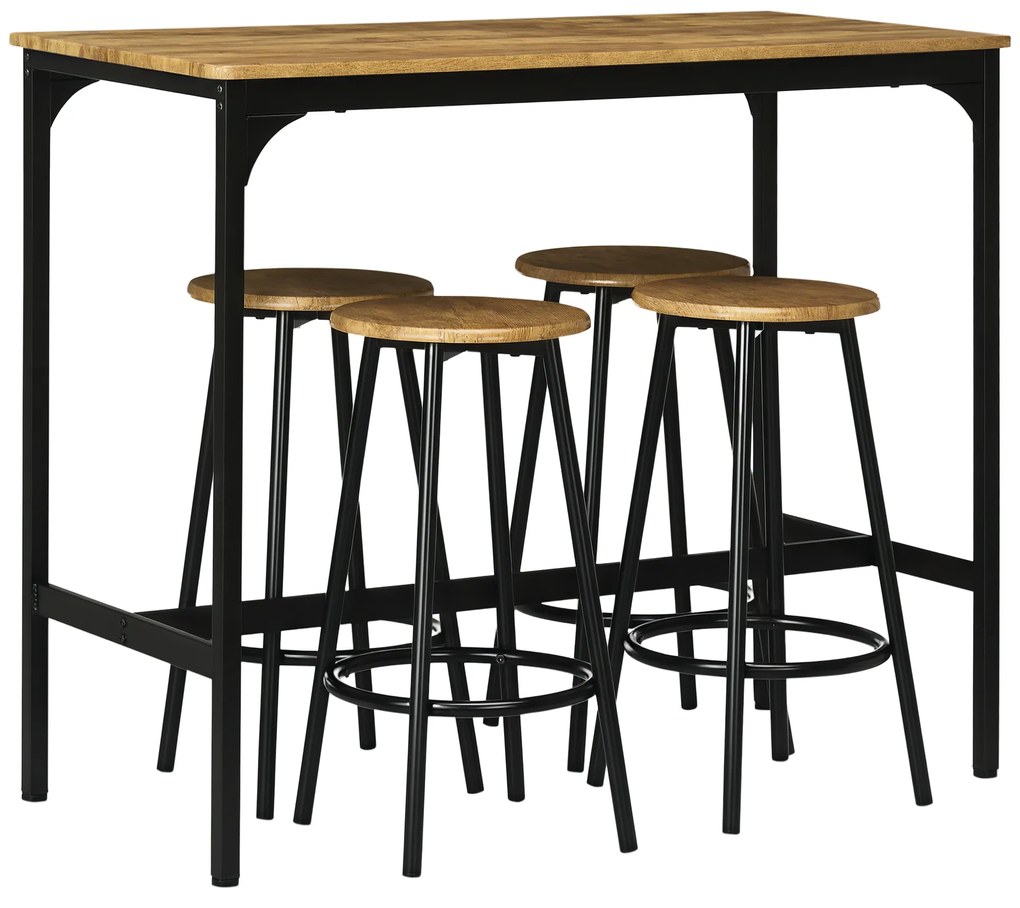 HOMCOM Σετ Μπάρας 5 τεμαχίων σε Βιομηχανικό Σχέδιο, 1 Τραπέζι Μπάρας, 4 Σκαμπό Μπάρας, Σετ Καθιστικού, Τραπέζι Κουζίνας, Μαύρο + Καφέ