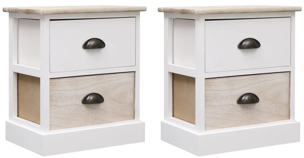 vidaXL Κομοδίνα 2 τεμ. Λευκό / Φυσικό 38x28x45 εκ. από Ξύλο Παυλώνιας