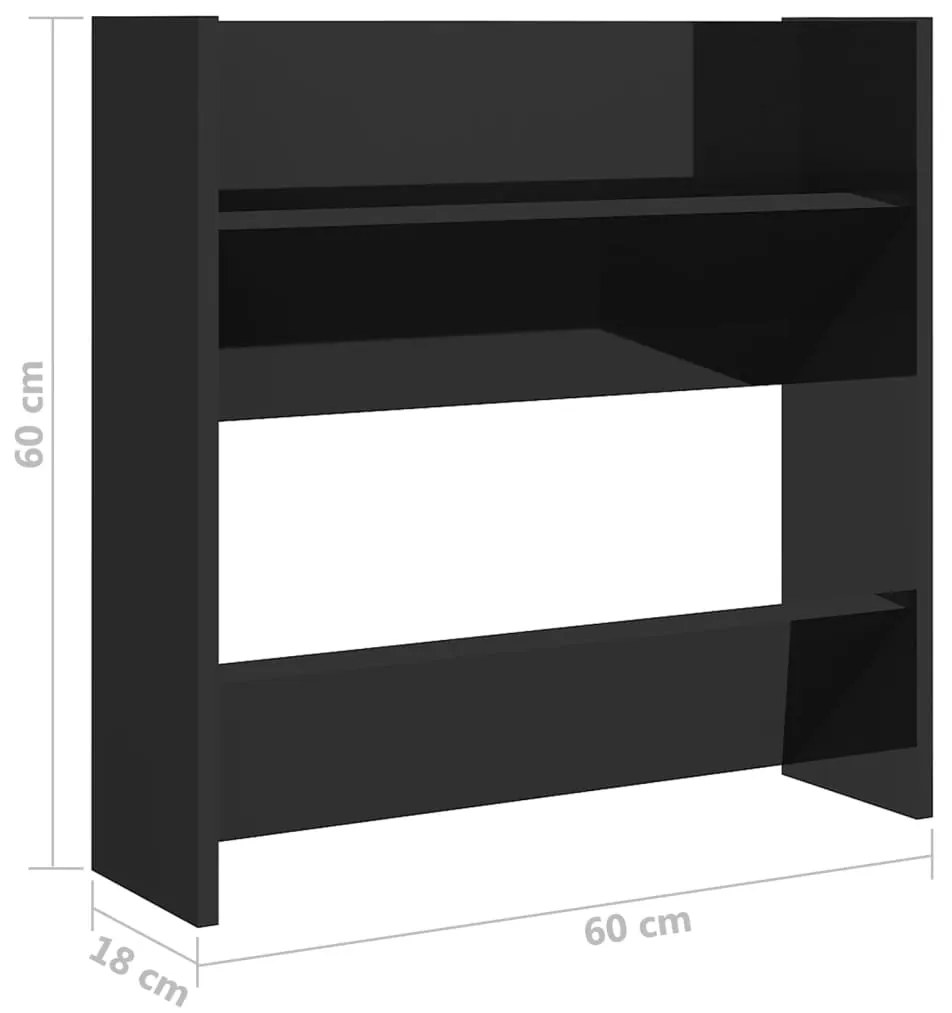 Παπουτσοθήκη Τοίχου Γυαλ. Μαύρο 60 x 18 x 60 εκ. Επεξ. Ξύλο - Μαύρο