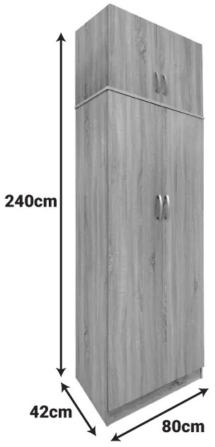 Ντουλάπα δίφυλλη και πατάρι Lego pakoworld σε sonoma-ανθρακί απόχρωση 80x42x240εκ