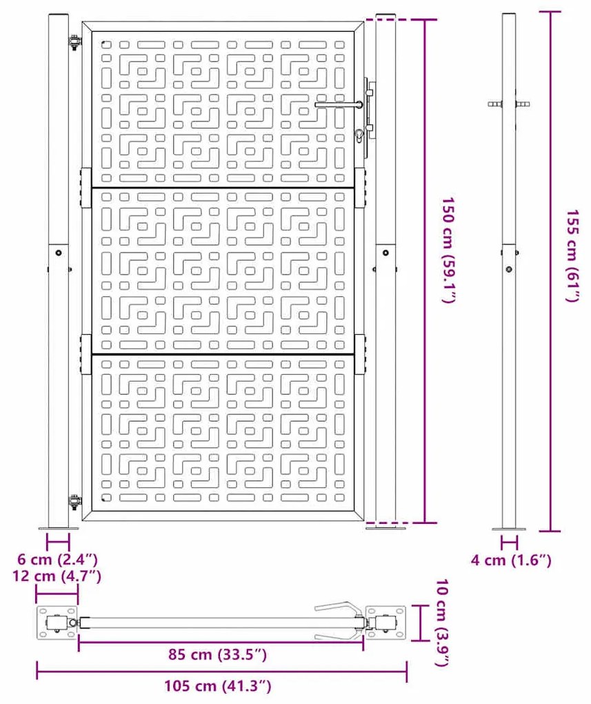 ΠΥΛΗ ΚΗΠΟΥ 105X155 CM ΣΤΑΥΡΟΣ ΣΧΕΔΙΑΣΜΟΥ ΑΠΟ ΔΙΑΒΡΩΜΕΝΟ ΧΑΛΥΒΑ 4101006