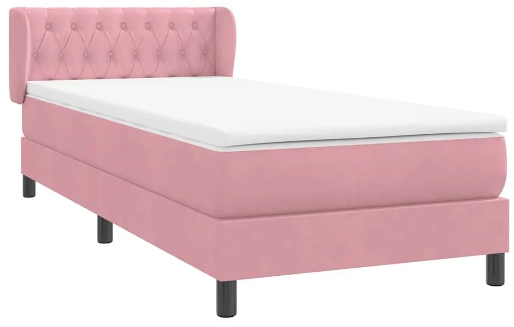 vidaXL Κρεβάτι Boxspring με Στρώμα Ροζ 80x220 εκ. Βελούδινο