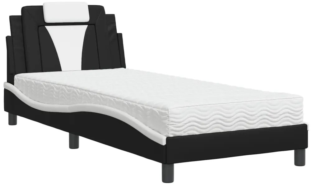 vidaXL Κρεβάτι με Στρώμα Μαύρο/Λευκό 90x190 εκ. από Συνθετικό Δέρμα