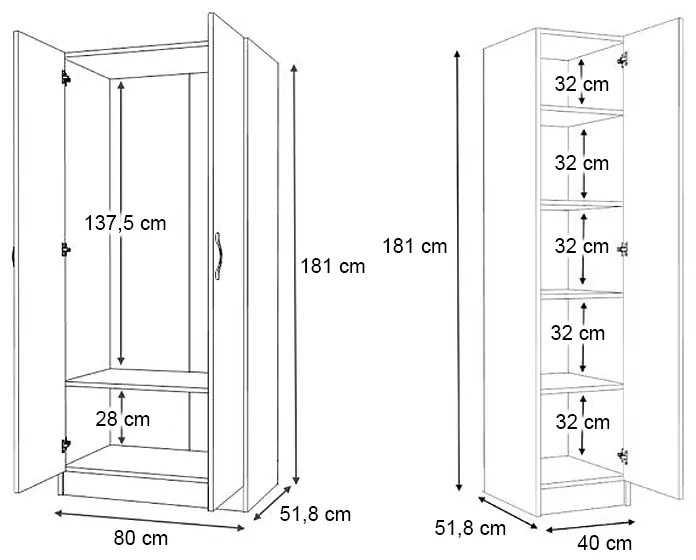 Ντουλάπα ρούχων Vivian Megapap τρίφυλλη χρώμα λευκό 120x51,8x181εκ.