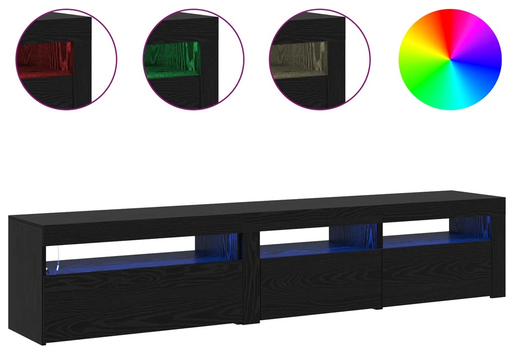 vidaXL Βάσεις τηλεόρασης 2 τεμ με φωτιστικά LED μαύρη καρυδιά επεξεργασμένο ξύλο
