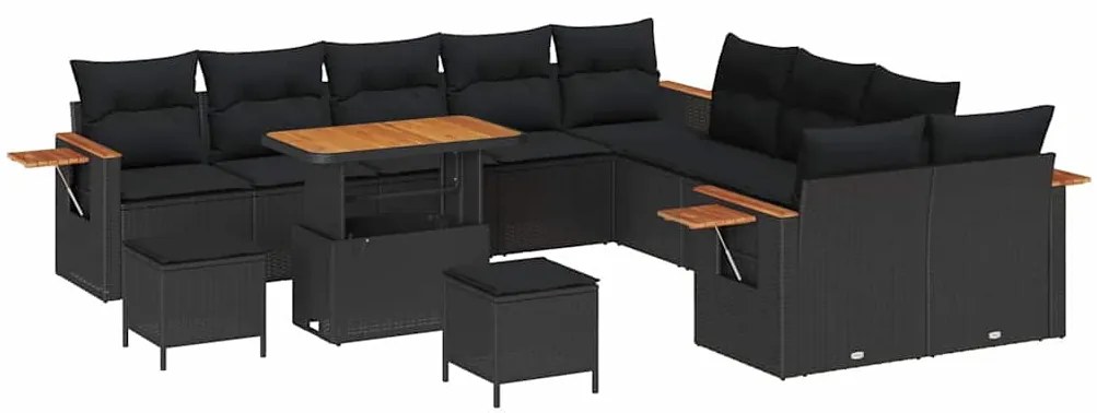 vidaXL Σετ Καναπέ Κήπου με μαξιλάρι 13 pcs Μαύρο 90 x 55 x 71 cm