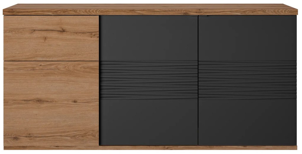 Otello μπουφές με 3 πόρτες και 1 συρτάρι 180x47x87εκ.  Helvezia Oak / Μαύρο