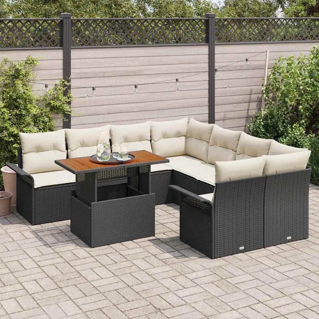 vidaXL Σετ Καναπέ Κήπου με μαξιλάρι 9 pcs Μαύρο και κρεμ