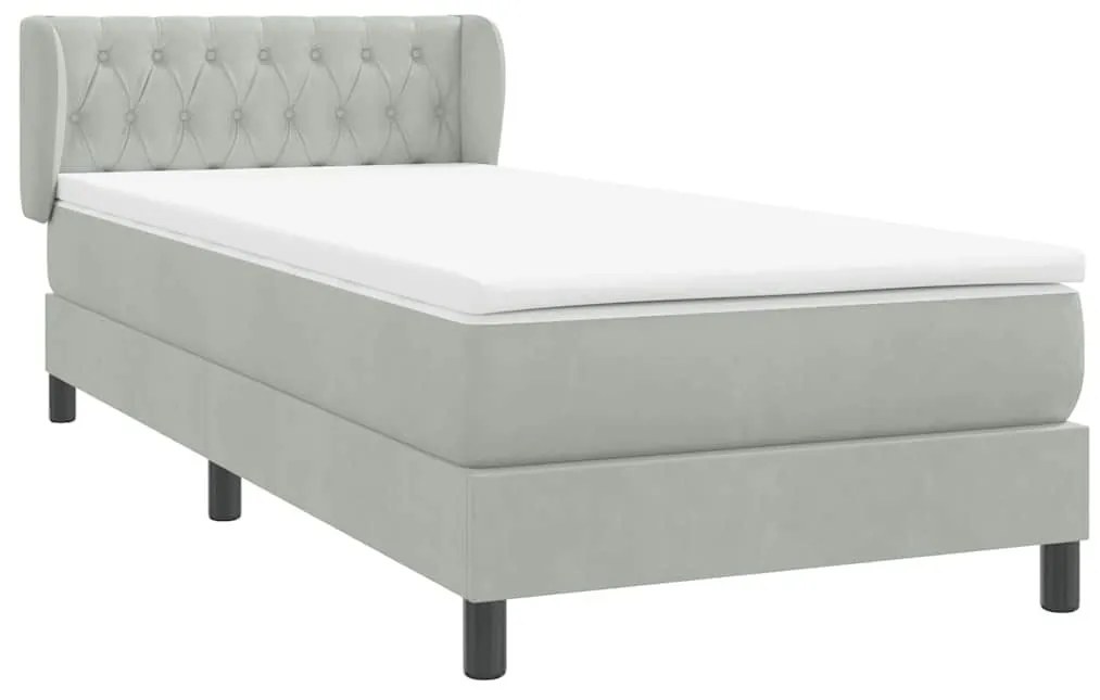 Box Spring κρεβάτι με στρώμα ανοιχτό γκρι 90x210 cm Βελούδινο - Γκρι