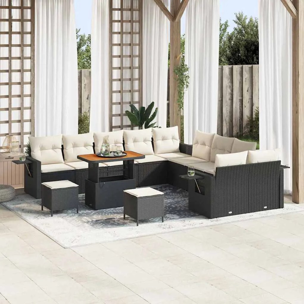 vidaXL Σετ Καναπέ Κήπου με αποθήκευση 13 pcs Μαύρο Πολυ ράταν