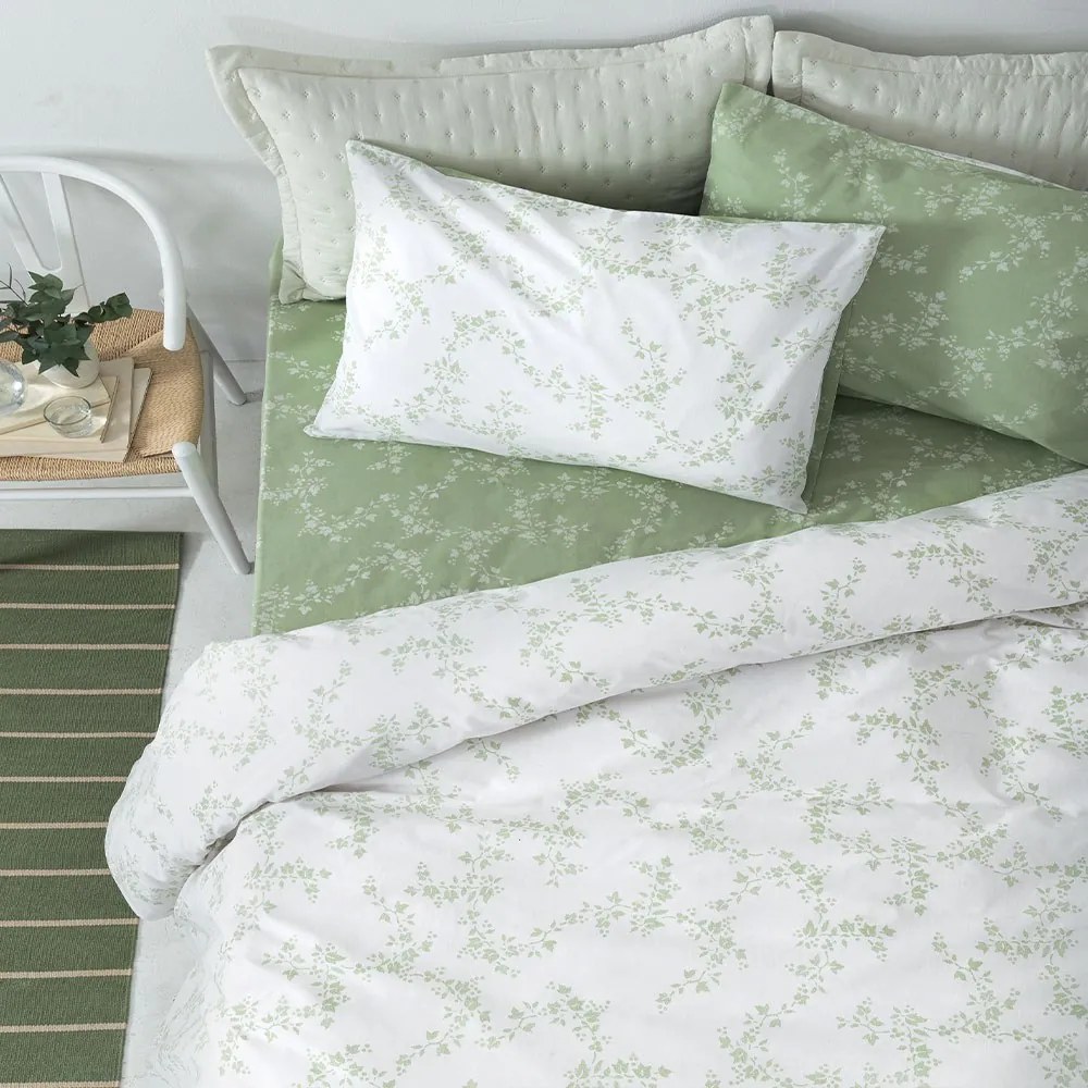 Σεντόνια FL6269 (Σετ 4τμχ) White-Green Palamaiki Διπλό 200x260cm 100% Βαμβάκι