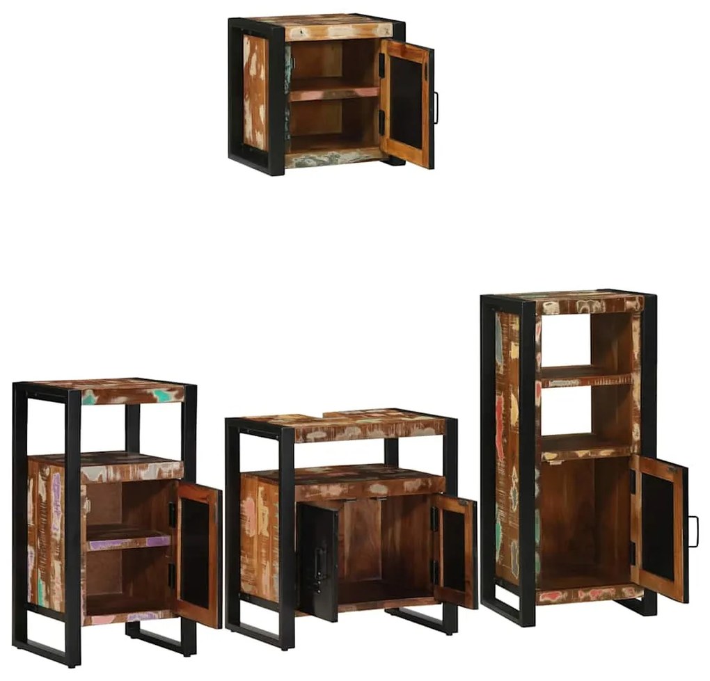 vidaXL Σετ Επίπλων Μπάνιου με συρτάρι 4 pcs Στερεό Ανακτηθέν Ξύλο